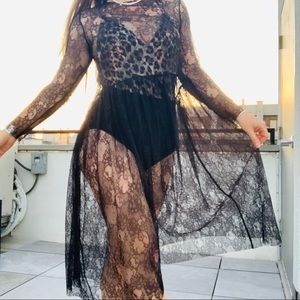 Zara Transparent Black Lace Tutu Mesh Midi Faux Tattoo Dress